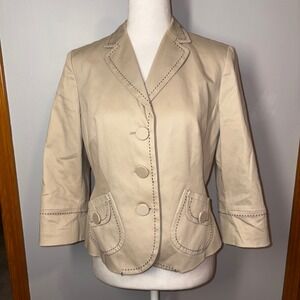 ANN‎ TAYLOR LOFT Petites Beige Blazer Jacket with Contrast Stitching